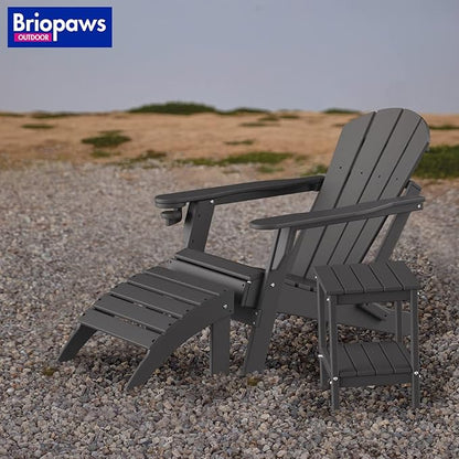 Briopaws Folding Adirondack Ottoman, 19.7W x 18.5L x 13H Inch, HDPE All Weather Adirondack Chair Footrest, Plastic Footstool for Deck Backyard Patio Outdoor Poolside Porch Lawn Indoor, Grey