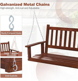 Tangkula 2 Person Wooden Porch Swing, Hanging Patio Swing with 2 Adjustable Galvanized Metal Chains, Slatted Back & Seat - Photo 4