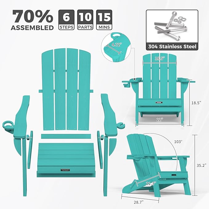 Folding Adirondack Chair Wood Texture 2 Pack, HDPE All-Weather Fire Pit Chairs - Photo 3