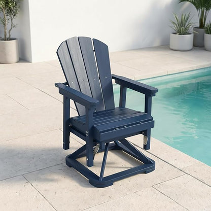 HDPE Swivel Glider Chair Outdoor, Weather Resistant Adirondack Outside Rocking Chair, Wooden Textured Outdoor Swivel Chair for Porch, Balcony, Poolside, Backyard (Navy Blue)