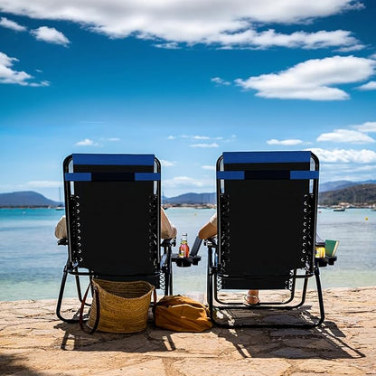 Nestl Outdoor Padded Zero Gravity Chair, Patio Lounge Chair Outdoor Recliner, Oversized Anti Gravity Lounger with Adjustable Headrest and Cup Holder, Foldable for Camping, Yard - Black/Blue