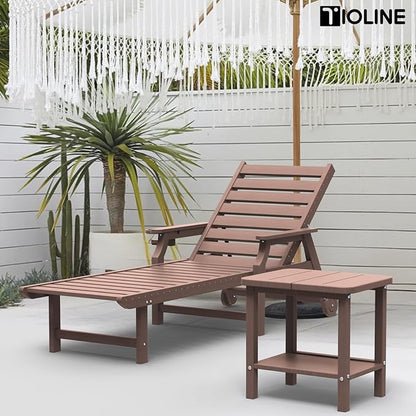 Double Patio Side Table, Outdoor HDPE Adirondack End Table for Patio, Backyard, Garden, Pool, Lawn,Brown