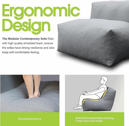 Patio Armless Chair, Outdoor Middle Bean Bag Chair, Daybed Sofa Comfy Couch, Modular Patio Sectional Sofa, Water-Resistant Olefin Fabric, High-Density Foam Filled, Comfy Lounge Seat, Dark Gray