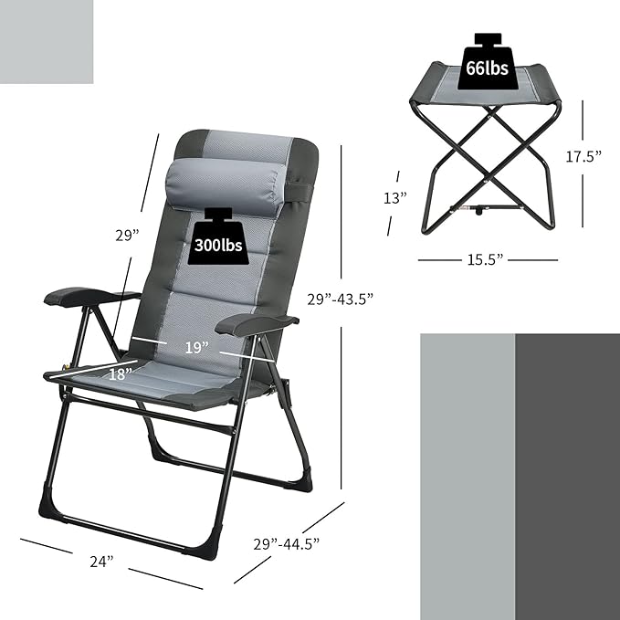 Giantex Set of 2 Patio Dining Chairs with Footstools, Folding Recliner Chairs with 7-Position Adjustable Backrest - Photo 3