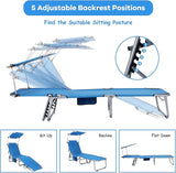 GYMAX Beach Chair with Canopy Shade, Folding Tanning Lounge with Adjustable Backrest, Carry Handle & Side Pocket - Photo 6
