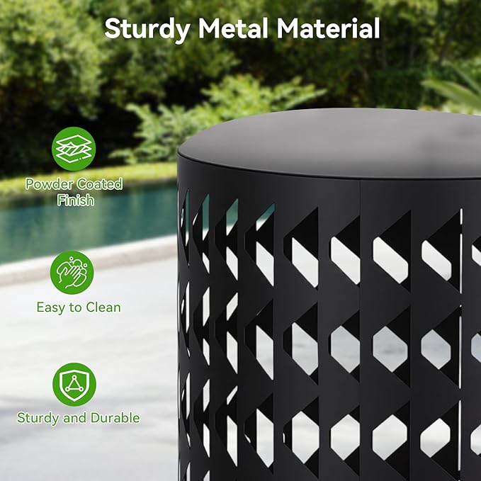 Outdoor Side Table, 3 Piece Garden Stool Set, Decorative Metal Side Table Stools, Stackable Patio Coffee Tables for Balcony, Garden, Indoor Living Room