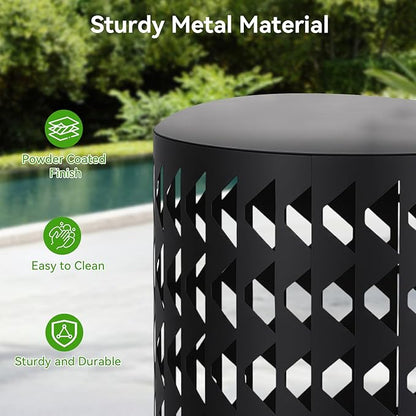 Outdoor Side Table, 3 Piece Garden Stool Set, Decorative Metal Side Table Stools, Stackable Patio Coffee Tables for Balcony, Garden, Indoor Living Room