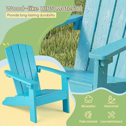 Giantex Kids Adirondack Chair, All-Weather HIPS Children's Outdoor Chair w/Ergonomic Design, Toddler Lawn Chairs for Age 3-8, Kids Beach Chair for Garden Patio Backyard (1,Turquoise)
