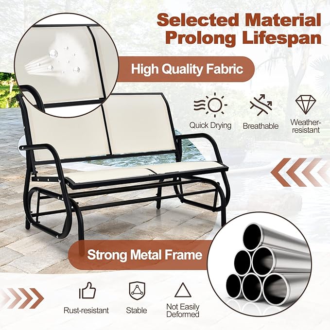 DORTALA 48'' Outdoor Patio Swing Glider Bench Chair, Cozy Patio Bench for 2 People - Photo 4
