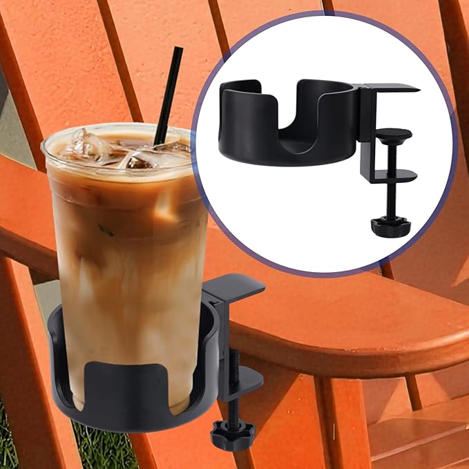 BOXOB Cup Holder for Chair Compatible with Adirondack, Adjustable Outdoor Drink Holder Attachment Sturdy & Durable Non-Spill & Non-Slip Cup Clamp for Outdoor Lawn Camp Lounge Chair Table