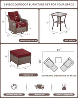 Belord 5 Piece Wicker Patio Furniture Set with Ottoman - High Back Outdoor Swivel Rocker Glider Chairs with Glass Top - Photo 2