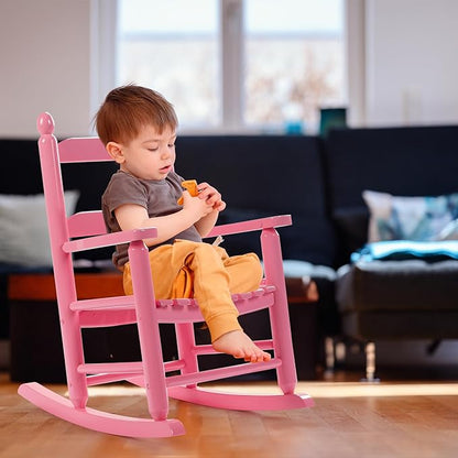 Outvita Outdoor Children's Rocking Chair, All-Weather Wooden Porch Rocker with High Backrest, Ideal for Garden, Yard, and Balcony, Patio Rocking Chair Suitable for Kids Ages 3-6(Pink)