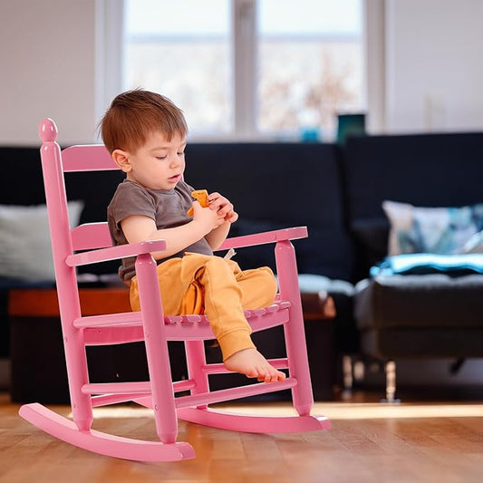 Outvita Outdoor Children's Rocking Chair, All-Weather Wooden Porch Rocker with High Backrest, Ideal for Garden, Yard, and Balcony, Patio Rocking Chair Suitable for Kids Ages 3-6(Pink)