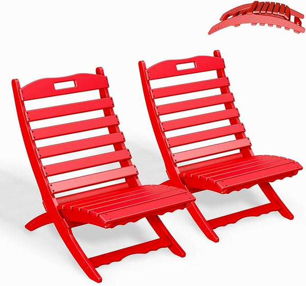 GREENVINES Folding Wave Chairs Set of 2 | Xavier | Portable Adirondack Chair | HDPE | All Weather | Red - Photo 1