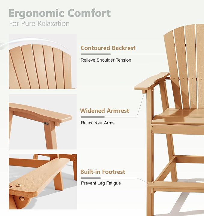 PASAMIC Tall Adirondack Chair Set of 2, All-Weather HDPE Outdoor Chairs with Removable Double Trays - Photo 6