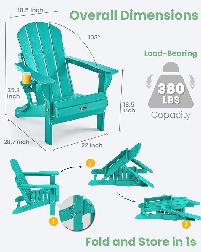 Ciokea Folding Adirondack Chair 2 Pack+ Adirondack Outdoor Side Table 1 Pack (Lake Blue)