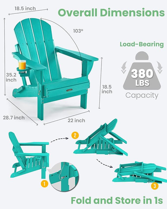 Ciokea Folding Adirondack Chair 2 Pack+ Adirondack Outdoor Side Table 1 Pack (Lake Blue)