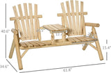 Outsunny 2-Seat Wooden Adirondack Chair, Patio Bench with Table, Outdoor Loveseat Fire Pit Chair for Porch, Backyard - Photo 3