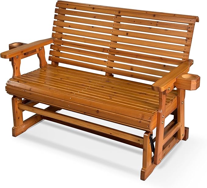 Fortune Candy Patio Glider with Cup Holders, High Roll Back and Deep Contoured Seat, Heavy Duty 800 Lb (Brown, 2-Seater) - Photo 1