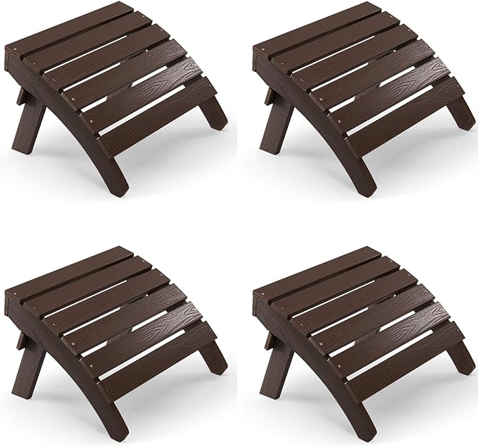Adirondack Ottoman Set of 4, Plastic Folding Adirondack Footstool, All Weather Ottoman for Adirondack Chairs, Widely Used for Outdoor, Porch, Patio, Garden, Poolside, Fire Pits - Brown