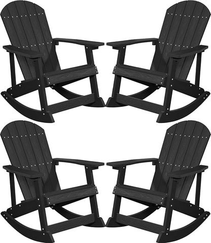 YEFU Outdoor Rocking Chair Set of 4,Adirondack Rocking Chair,Patio Rocker Chair with Wide Back,Oversized Rocker Chair Look Like Real Wood, for Lawn, Porch, Backyard, Indoor and Garden(Black)