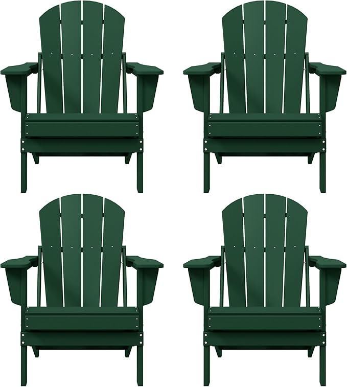WO WESTIN OUTDOOR HDPE Laguna Outdoor Folding Poly Adirondack Chair (Set of 4), Dark Green