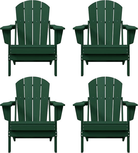 WO WESTIN OUTDOOR HDPE Laguna Outdoor Folding Poly Adirondack Chair (Set of 4), Dark Green