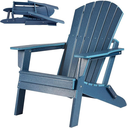 IDEALHOUSE Folding Adirondack Chair, Oversized HDPE Adirondack Chairs with Weather Resistant, Outdoor Fire Pit Chair for Patio, Porch, Deck, Garden, Navy Blue