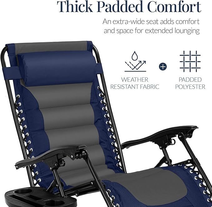 Best Choice Products Oversized Padded Zero Gravity Chair, Folding Outdoor Patio Recliner - Photo 5