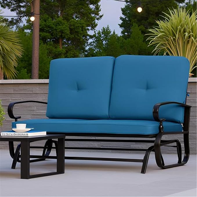 SUNCROWN Outdoor Swing Glider Chair, Patio 2 Seats Loveseat Rocking Chair with Cushions - Photo 3