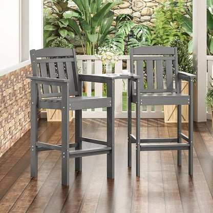 Tall Adirondack Chairs Set of 2, Bar Height Adirondack Chair Patio Barstool, for Balcony, Poolside, Backyard (Grey + POLYETHYLENE)