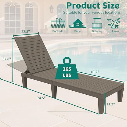 YITAHOME Patio Lounge Chair Set of 4, Outdoor Chaise Lounge with 5-Position Backrest, 265lbs Weight Capacity for Backyard, Poolside, Waterproof & Easy Assembly (Taupe)