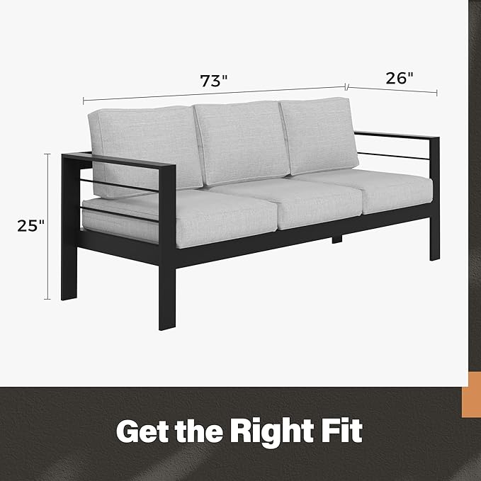 Solaste Aluminum Outdoor Couch, 3-Seat Metal Outdoor Sofa with Water-Resistant Cushion - Photo 5