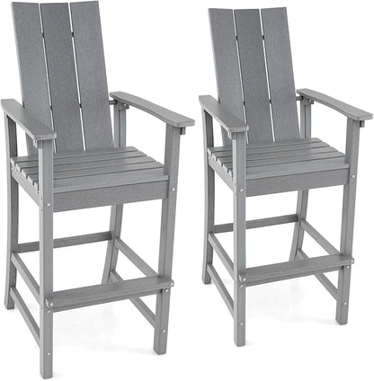 Giantex 52” Tall Adirondack Chair Set of 2, HDPE Outdoor Bar Stool with Ergonomic Backrest, Armrests, Footrest, Fire Pit Chair, All Weather Patio Bistro Chair for Garden, Lawn (Grey)