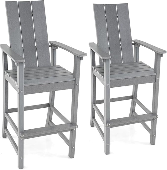 Giantex 52” Tall Adirondack Chair Set of 2, HDPE Outdoor Bar Stool with Ergonomic Backrest, Armrests, Footrest, Fire Pit Chair, All Weather Patio Bistro Chair for Garden, Lawn (Grey)