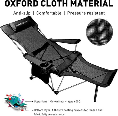 Zero Gravity Chair, Reclining Camping Chair with Padded Pillow, Cup Holder, Storage Pocket & Carry Bag, 4-in-1 Portable Camping Recliner for Outdoor, Beach, Garden, and Backyard - Black Mesh