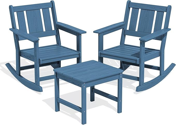 SERWALL Outdoor Rocking Chairs Set of 2 with Side Table, All-Weather HDPE 3 Piece Patio Furniture Set - Photo 3
