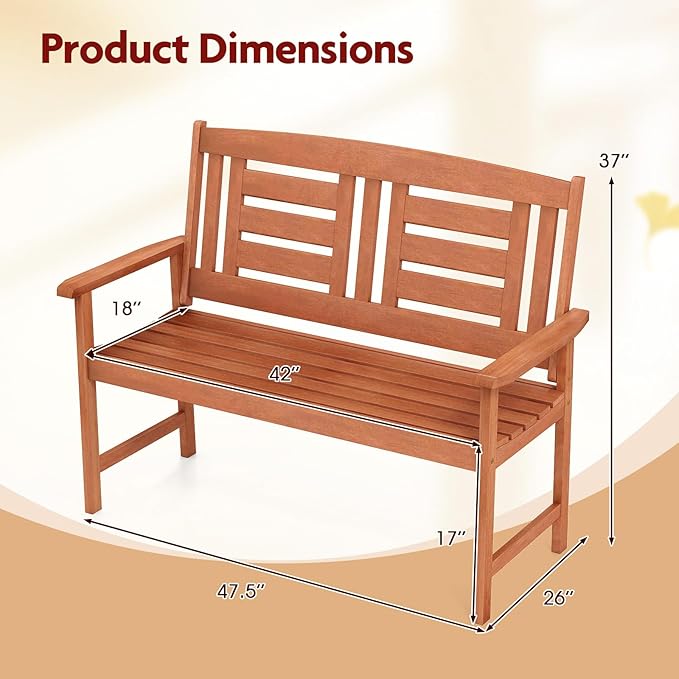 Byroce 2-Person Outdoor Bench, Solid Wood Patio Loveseat with Comfy Backrest & Armrest, Heavy Duty Garden Bench for Outdoors Backyard, Park, Balcony & Front Porch, Teak Oil Rubbed (Vertical Slat)