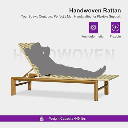 PURPLE LEAF Extra Wide Patio Chaise Lounge Set of 2 Outdoor Lounger French PE Rattan Lounge Chair with Reclining Adjustable Backrest for Pool Garden Beach and Backyard Beige and Green