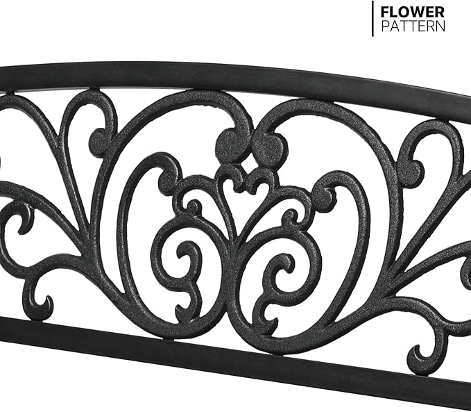 MoNiBloom Metal Bench Patio Benches for Outdoors, Iron Frame Antique Finish Park Bench with Armrests Lawn Porch Entryway Path Yard Decor Deck Furniture for 2-3 Adults Seat, Black