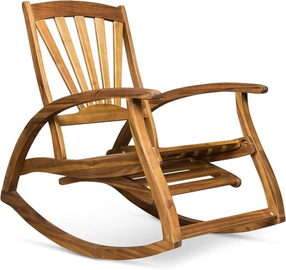 Outdoor Wooden Rocking Chair, Patio Rocking Chair with Wood Leg, Rocker Chairs with Solid Wood for Indoor, Outdoor, Backyard, Garden, Yard, Patio (Teak)