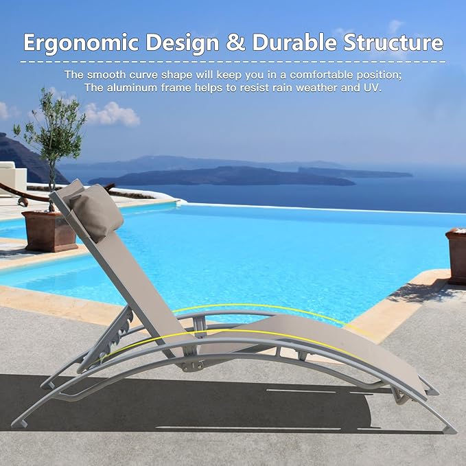 Domi Pool Lounge Chairs Set of 2, Aluminum Adjustable Outdoor Chaise Lounge - Photo 5