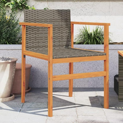 Patio Chairs 2 pcs Gray Poly Rattan&Solid Wood Sillas para Patio Lawn Chairs for Dining Table Garden Chair for Picnic Study Courtyard Living Room