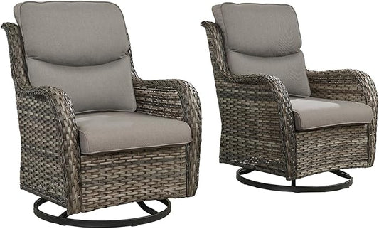 Rilyson Wicker Rocking Chair Swivel Chairs - 2 Piece Rocker Patio Chairs Set Rattan Rocking Chair for Outdoor Porch Deck Garden Backyard (Mixed Grey/Grey/Smile)