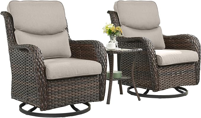 Rilyson Wicker Rocking Chair Swivel Chairs - 3 Piece Rocker Patio Furniture Set Rattan Rocking Bistro Sets with Glass - Photo 2