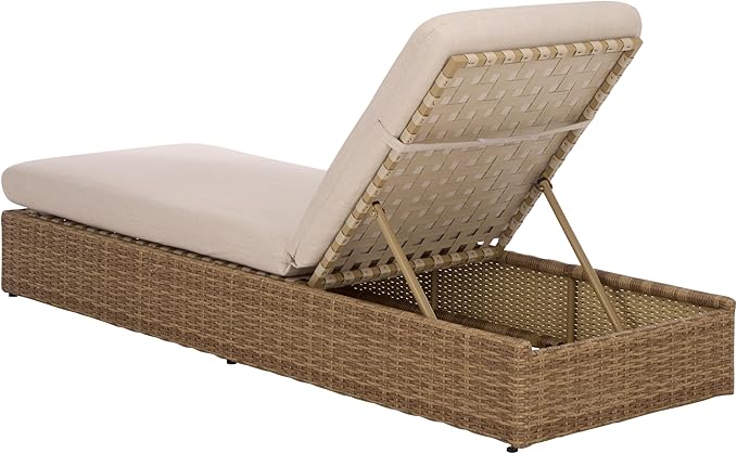 SAFAVIEH Outdoor Patio Furniture Collection – Emma Natural & Taupe Cushion Lounger, Adjustable Rattan Outdoor Reclining Chaise (PAT7562A)