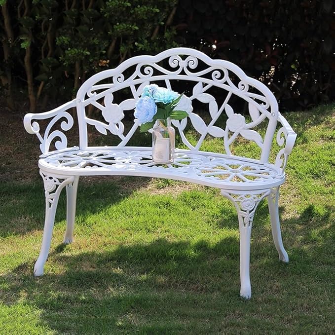 Aluminum Outdoor Bench Garden, Metal Bench, Patio Furniture Seat, 2 Seater Garden Seat for Porch, Entryway