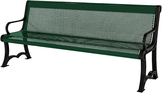 COATEDOUTDOORFURNITURE Coated Outdoor Furniture Heavy-Duty Outdoor Bench Thermoplastic Coated, Punched Steel, Commercial-Grade Garden Bench, Made in America (Portable with Back, 4 Ft, Green)
