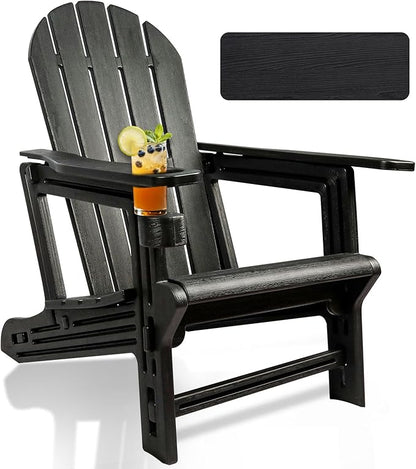 Adirondack Chair, HDPE Plastic Adirondack Chairs for All Weather，Fire Pit Chair, Patio Chairs with 1 Cup Holder, Outdoor Lawn Chairs for Poolside,Backyard, Deck,Patio Garden, Black