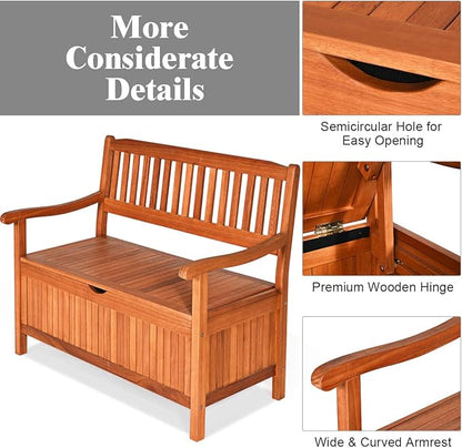 Outdoor Storage Bench, Wooden Bench with Storage, Removable Lining & Portable Handles, Patio Storage Bench Deck Bench for Outdoor, Garden, Balcony & Porch
